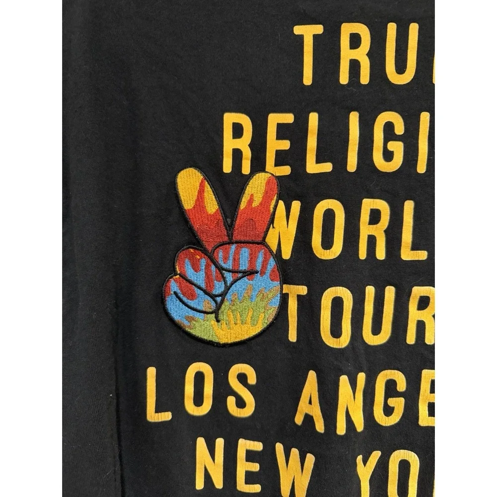 True Religion Men's Patch Black World Tour Tshirt Size XL